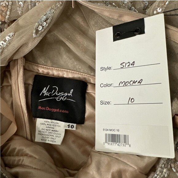 NWT $598 Mac Duggal [ 10 ] Beaded Long Sleeve Evening Gown in Mocha‎ #Q755 - Picture 6 of 15